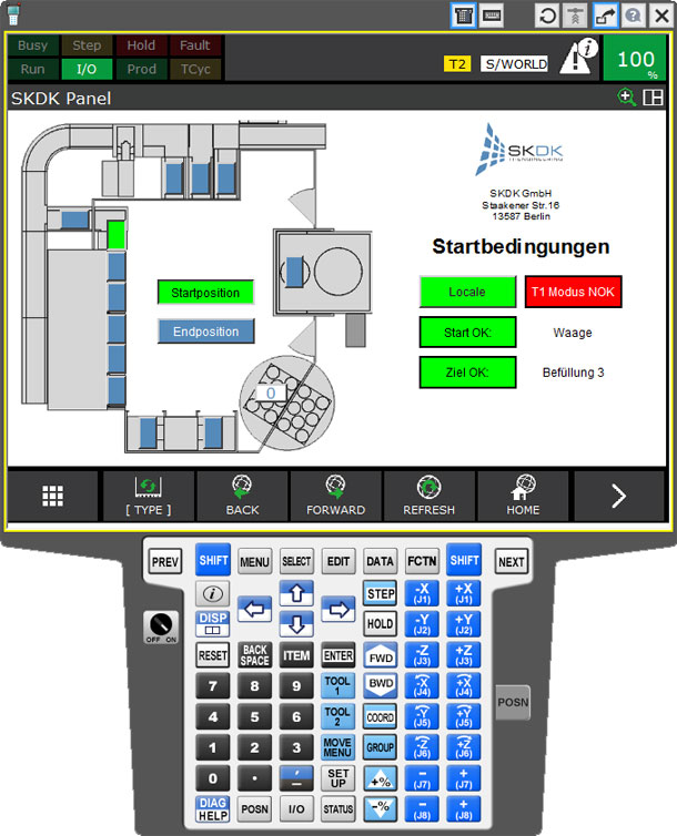 Benutzeroberfläche (HMI) für einen Fanuc Roboter auf einem Programmiergerät