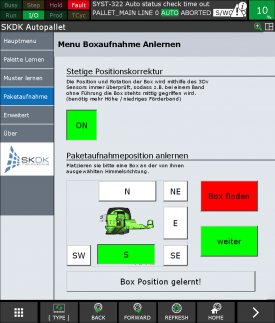 Bedienoberfläche - Aufnahmeposition mit dem Autopallet System Anlernen