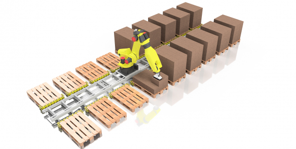 Autopallet System kann mehrere Paletten auf einer Linearführung beladen